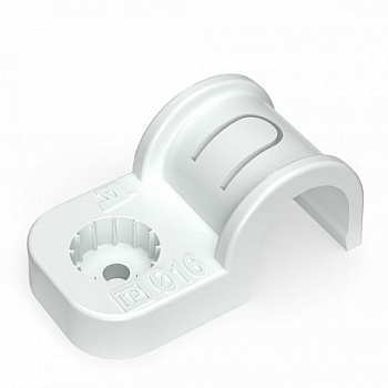 Крепеж-скоба пластиковая односторонняя для прямого монтажа белая Ø16 (уп.50шт)