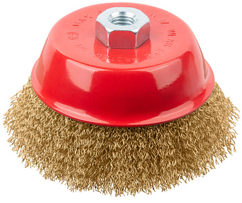 Корщетка-чашка, гайка М14, стальная латунированная волнистая проволока Ø125мм 39272