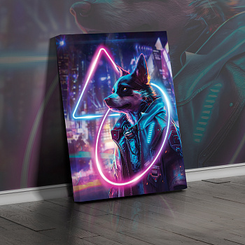 Картина Неоновый Кибер пёс 2 50х70