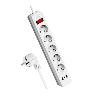 Сетевой фильтр с выкл 5 розетки + 2USB 1,8м 10А Белый КОСМОС FKsm1.8m-5g(W) USB