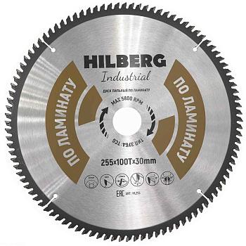 Диск пильный Hilberg Industrial Ламинат Ø255х100Тх30мм HL255