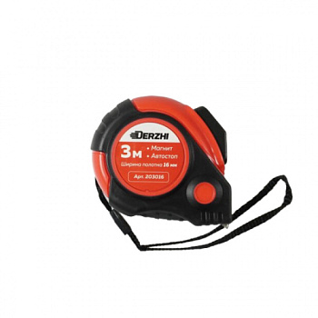 Рулетка "DERZHI ROUND" 3м х 16мм, автостоп, магн.зацеп, обрезиненный корпус 203016