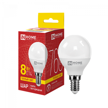 Лампа LED-ШАР 8W 150-275V 3000K 760Lm E14 VC IN HOME