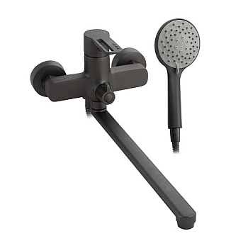 Смеситель в ванную, шаровый, CONSUL, длинный излив, с дивертором, ручка с прорезью ГРАФИТ 8970