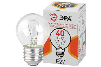 Лампа накаливания ШАР 40вт Е27 380Лм ЭРА Б0066568