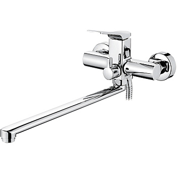 L2275  Смеситель для ванны с длин. поворот. изливом, дивертор в корп. шаровый  (латунь)