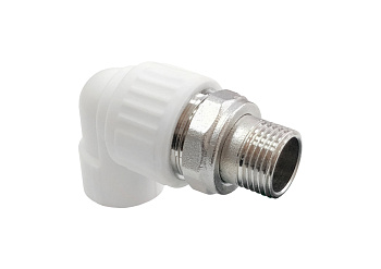 Угольник с американкой для радиатора наружная резьба 25 х 1/2" (60/15) (Valfex) БЕЛЫЙ