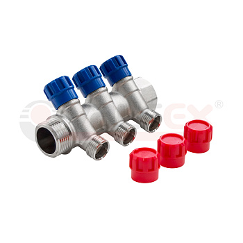 Коллектор с регул. вентилями, 1"х3 вых. 1/2" нар. VALFEX VF.560.N.0603