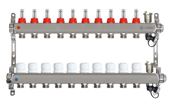 Коллекторная гр. (нерж.сталь) 10 вых. 1x3/4 расх-ры, рег.клап. авт.возд., дренаж.клап. TAEN 