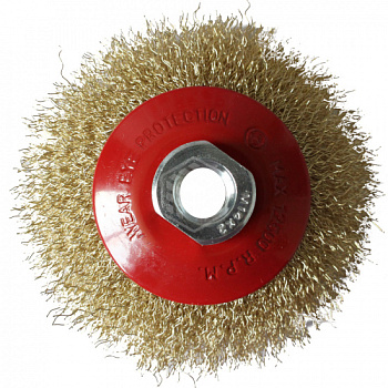 Щетка "DERZHI" для УШМ тарелка Ø125мм М14 латунированная витая проволока 874616