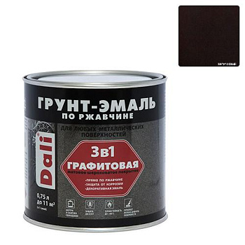 Грунт-Эмаль по ржавчине 3в1 коричнев графитов 0,75л Dali 20661