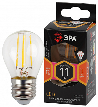 Лампа LED-ШАР DECO 11W 220В Е27 2700К 1430Лм прозр. ЭРА Б0047013
