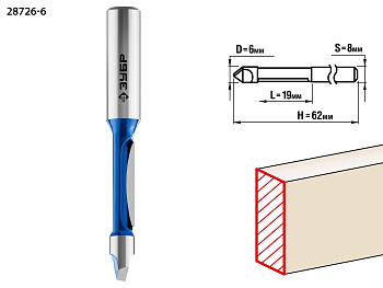 Фреза "Зубр" кромочная прямая со сверлом Ø6мм хвостовик 8мм, длина 19мм 28726-6