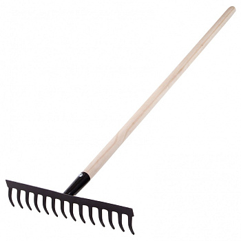 Грабли стальные 360*1300мм 14-зубые прямые дерев.черенок Сибртех 61742