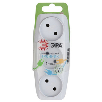 Тройник 3 гнезда БЕЛЫЙ 16А с з/к с з/шт SP-3e-W C0045529 ЭРА