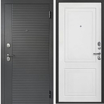 Дверь мет. 7,8 см ПРОСЕМЬ (ГАРДА 2МДФ) мдф/мдф муар9005, Графит/Белый, (Линии) 860мм левая