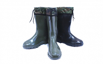 Сапоги из ПВХ мужские черные  с  камуфлированной надставкой утепленные р.42