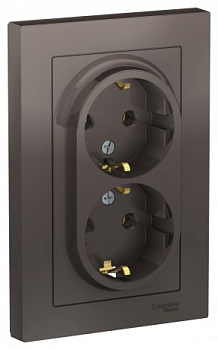 ATN000624 Розетка двойная с з/к в сборе Мокко