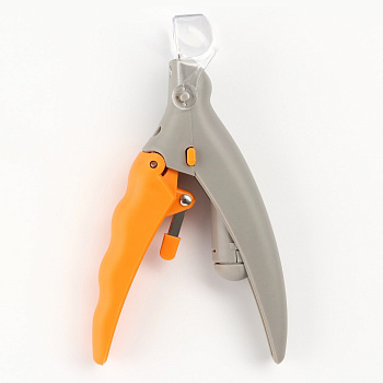 Когтерез для животных, с LED фонарём и контейнером для когтей, на батарейках, серо-желтый   7989621