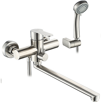 L72203  Смеситель для ванны, с длин. поворот. изливом, дивертор в корпусе  (нерж)