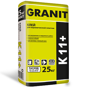 Клей GRANIT K-11+ 25кг для керамической плитки вн/нар работ 