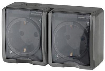 Евророзетка 2ОП 16А з/к СЕРАЯ С КРЫШКОЙ ЭКСПЕРТ ЭРА IP54 11-2403-03 (1/8) Б0020717