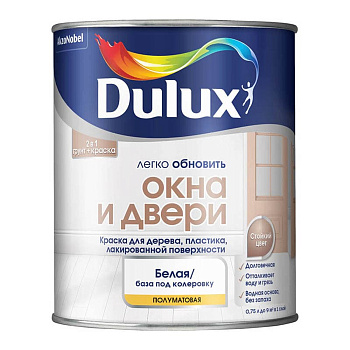 Краска ВД DULUX  Окна и Двери для дерева,пластика,лакир-й поверх-ти полумат. база BW(0.75л) 5327289