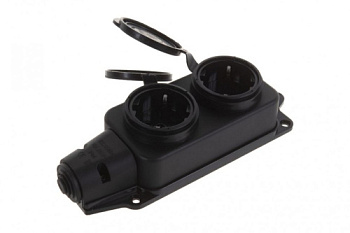 Колодка удлинителя Каучук 2гн с/з 16A Черная с крышкой IP44 VKL 1201715